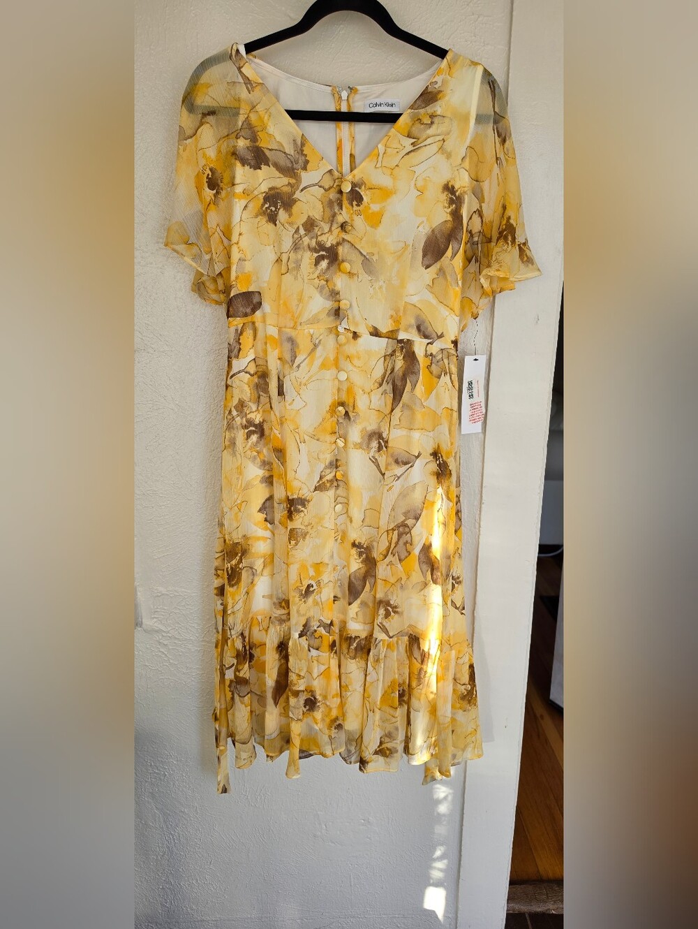 Calvin Klein Yellow Floral Button-Front Women's Dress